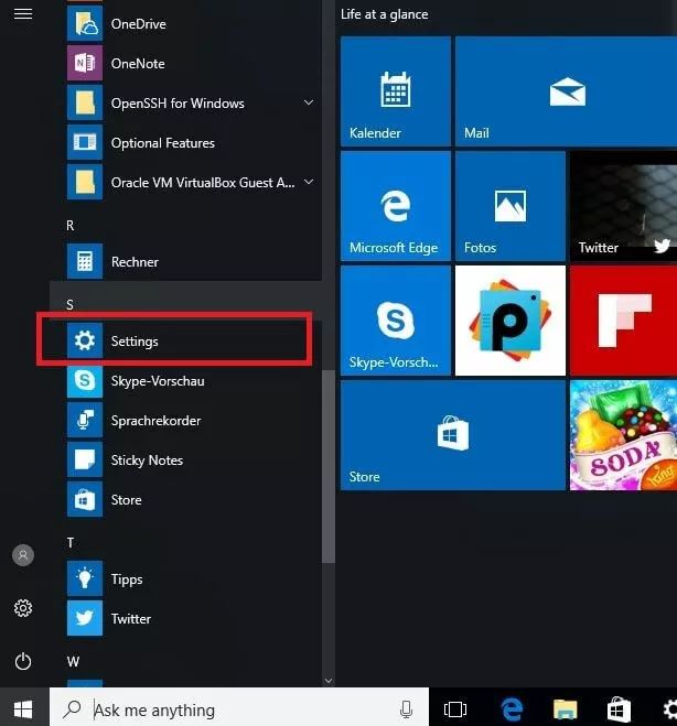 Windows 10 start menu