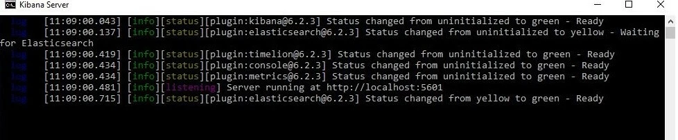 Windows 10 command line: Kibana server initialization