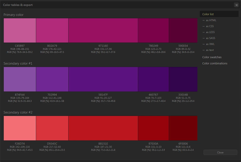 Export Color Palettes for Photoshop