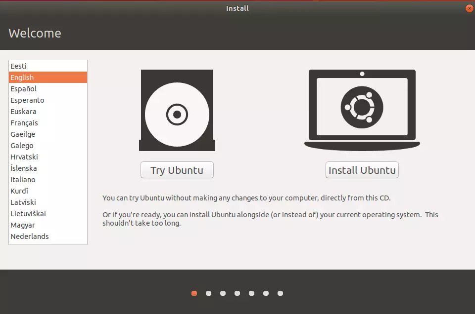 Selection of the system language during installation of Ubuntu