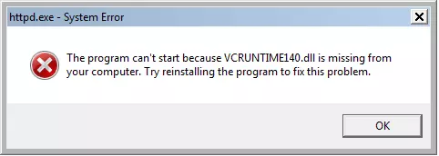 System error message displayed when starting the Apache web server