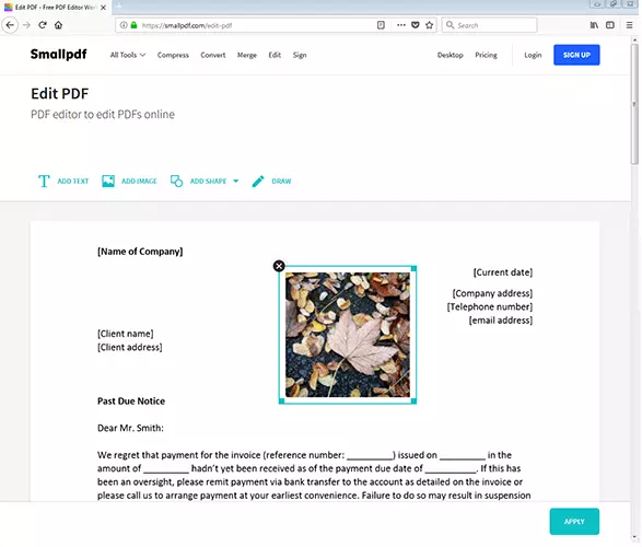 Add images to a PDF document with Smallpdf