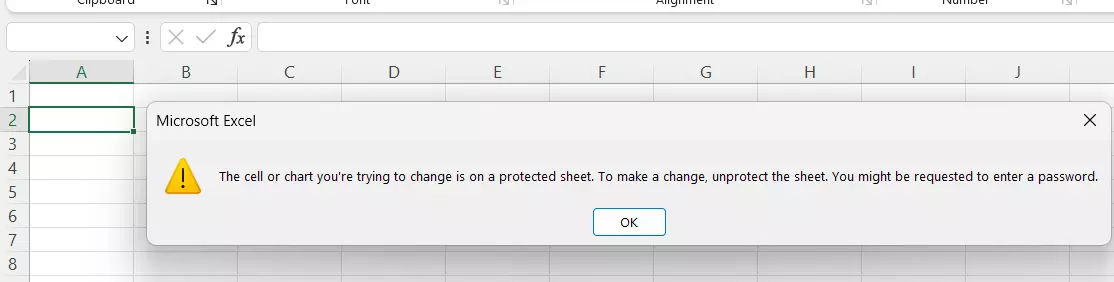 Message stating that an Excel sheet or workbook has been protected