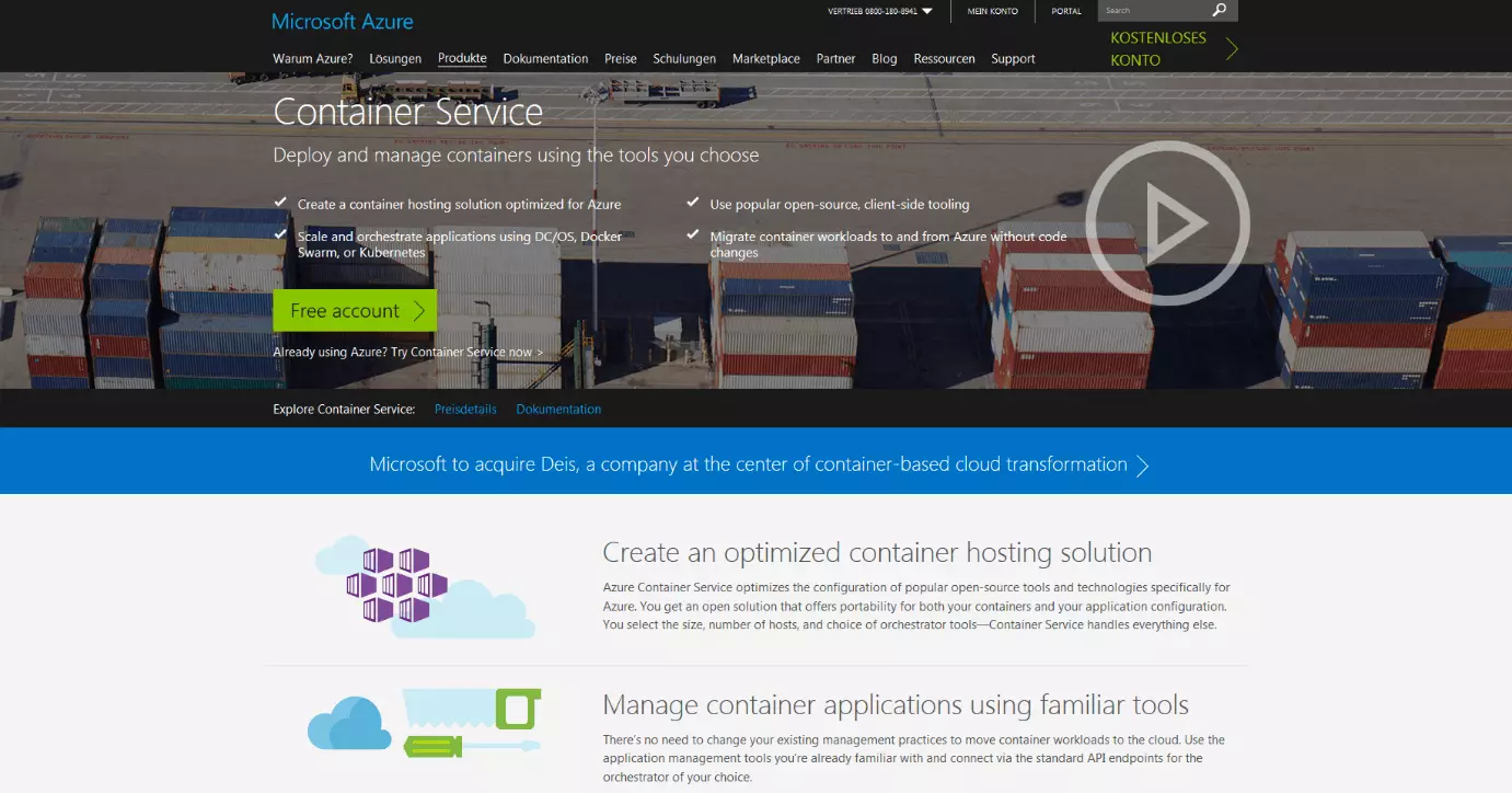 Product site for Microsoft Azure Container Service (ACS)