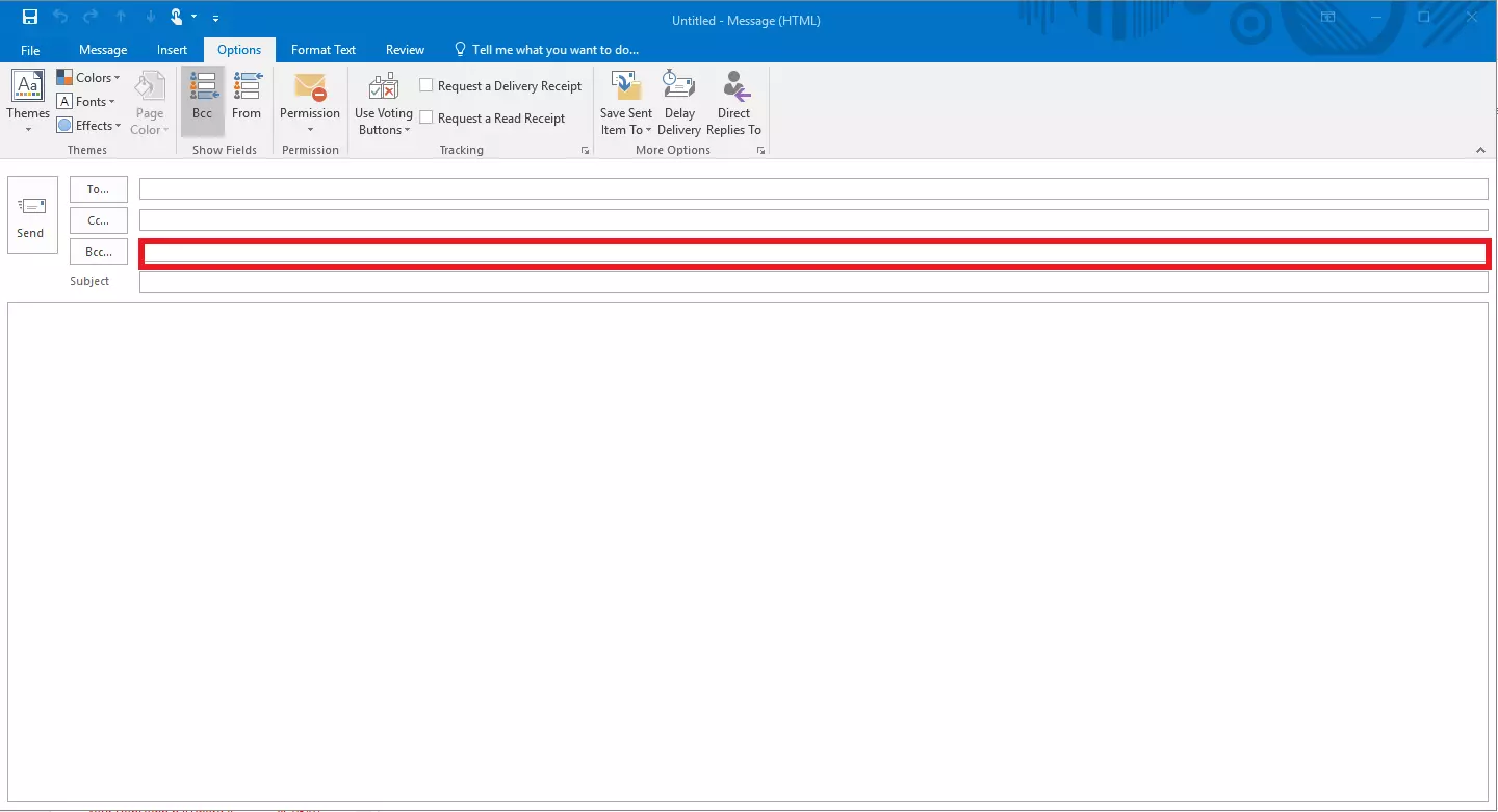 Outlook 2016: Email window with Bcc