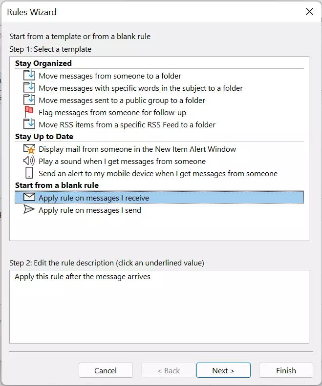 Outlook 365: Rules Wizard