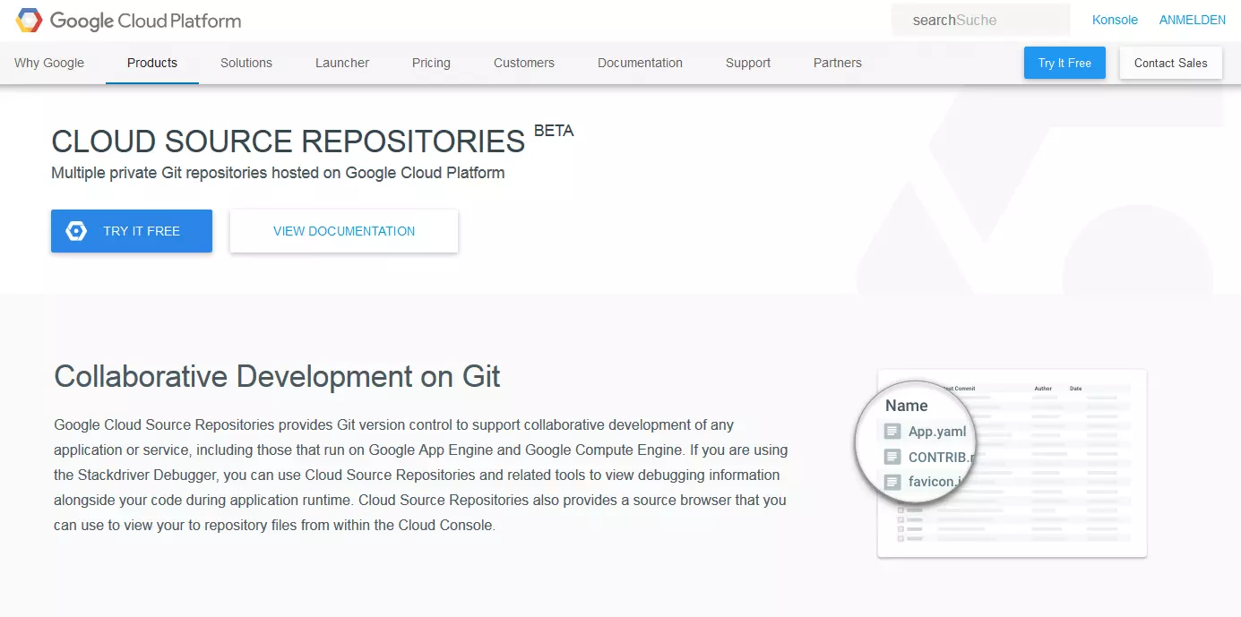 Cloud Source Repositories home page