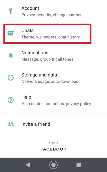 WhatsApp menu “Chats”