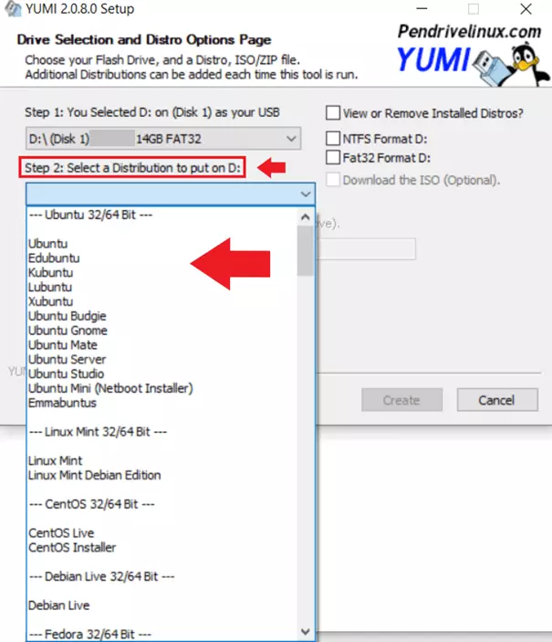 Under “Step 2” they select the desired distribution or system tools