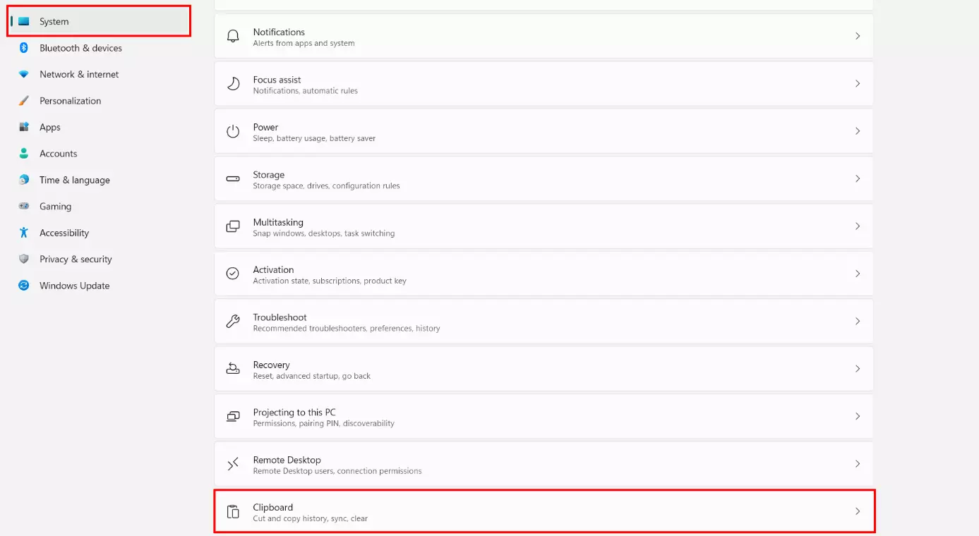 Windows 11: System Setting “Clipboard”
