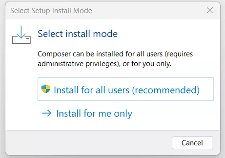 Composer on Windows 11: Installation for all users