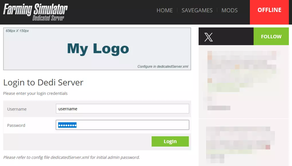 FS25 server: Login to the web interface