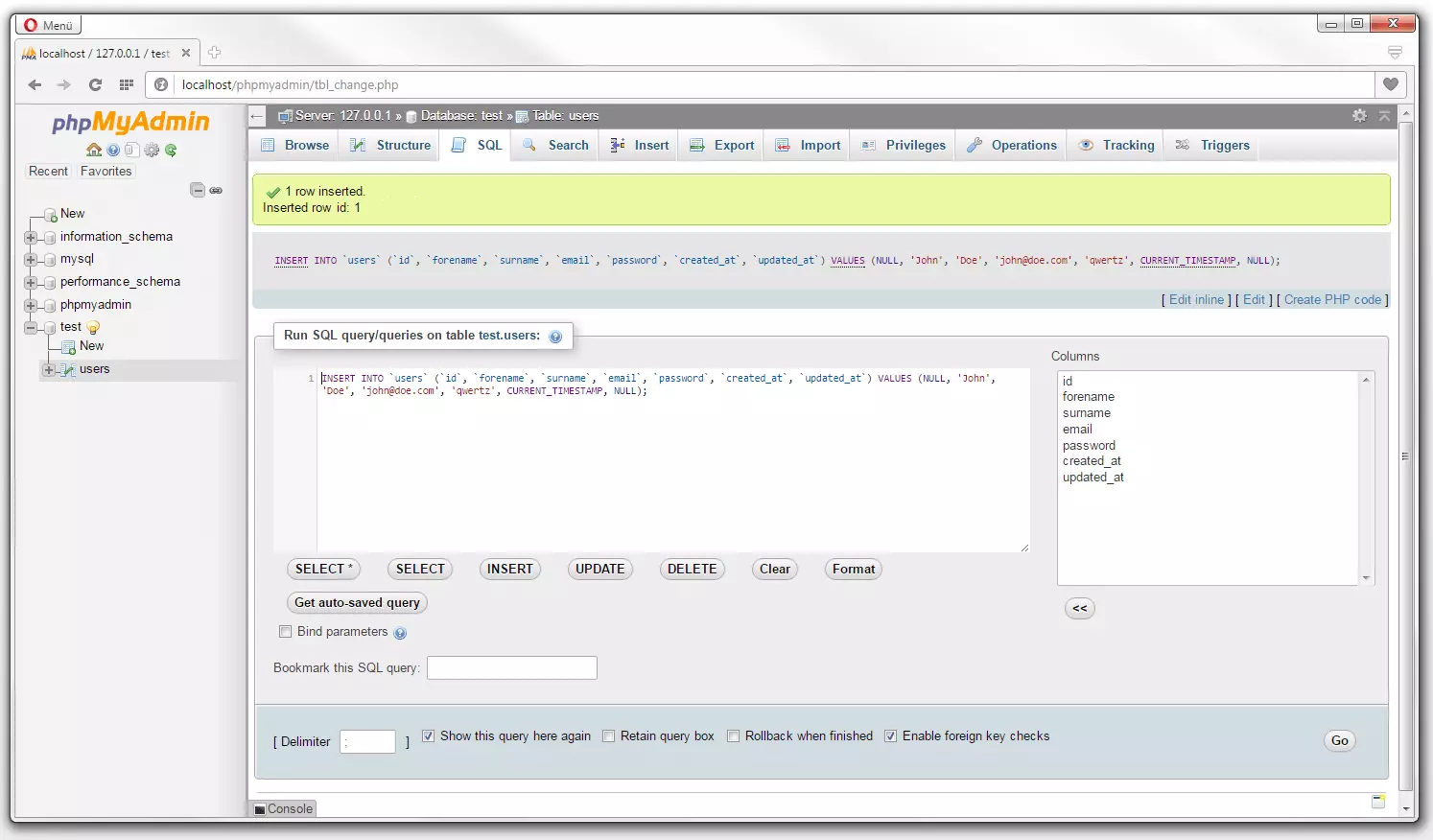 INSERT command as a code in SQL syntax