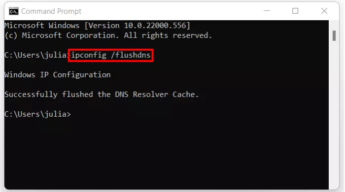 Windows 11: Clear DNS cache via command prompt