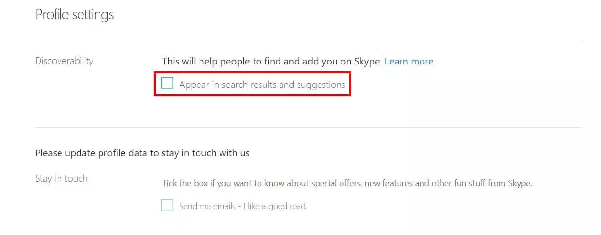 Skype: “Profile Settings”