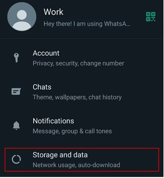 WhatsApp: “Storage and data” in “Settings” menu