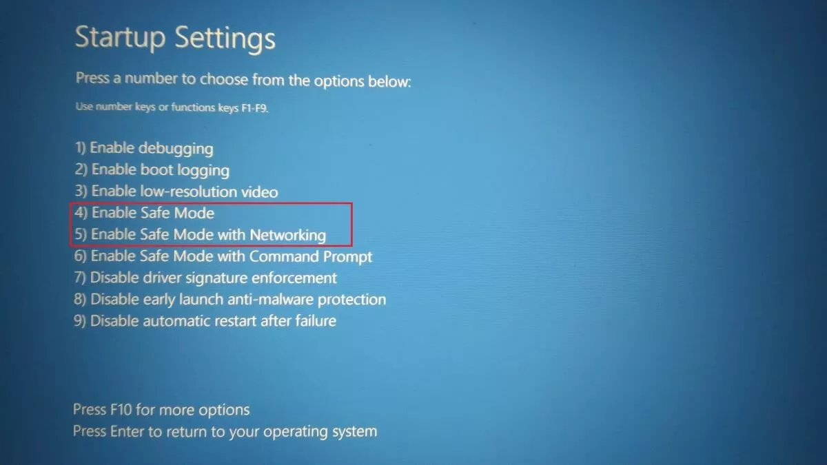 Windows 10 UEFI screenshot – start settings menu