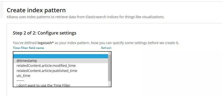 Kibana: time filter configuration menu for the logstash* pattern