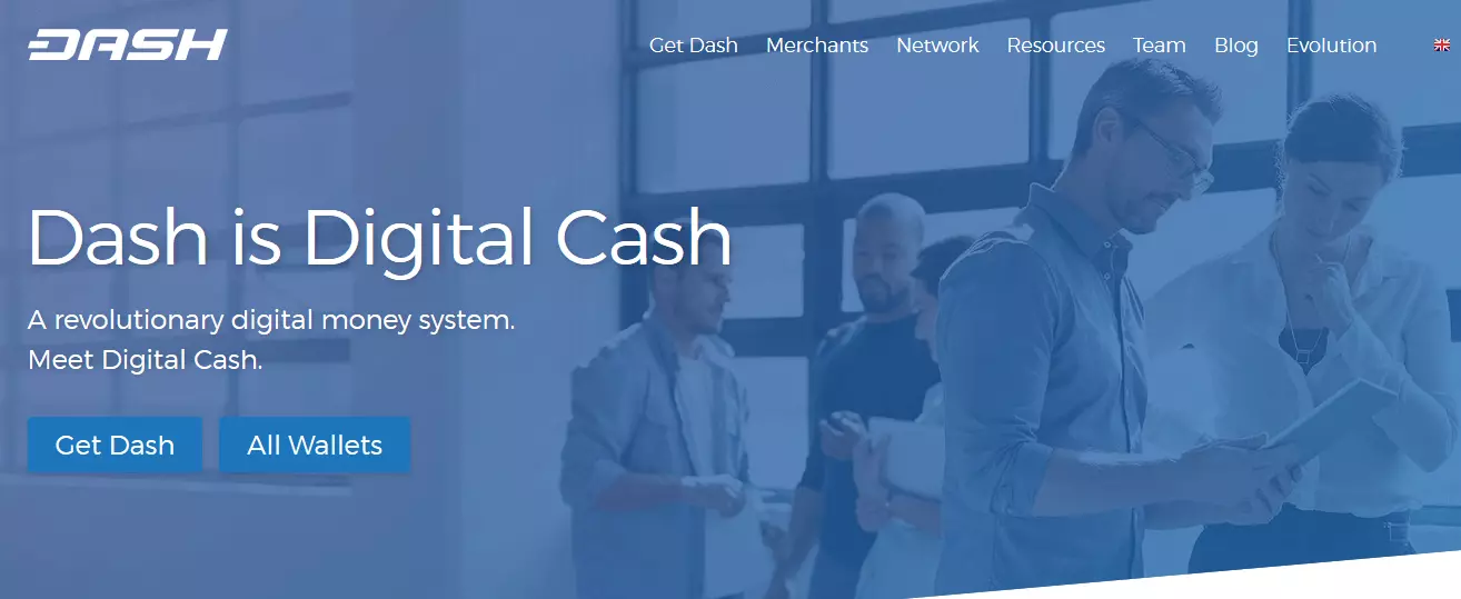 Screenshot of the Dash website