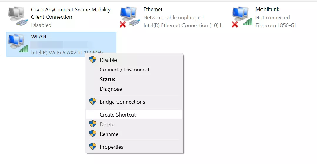 An established network connection in Windows 10