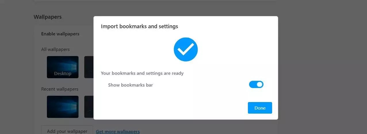 Opera message after successful bookmarks import