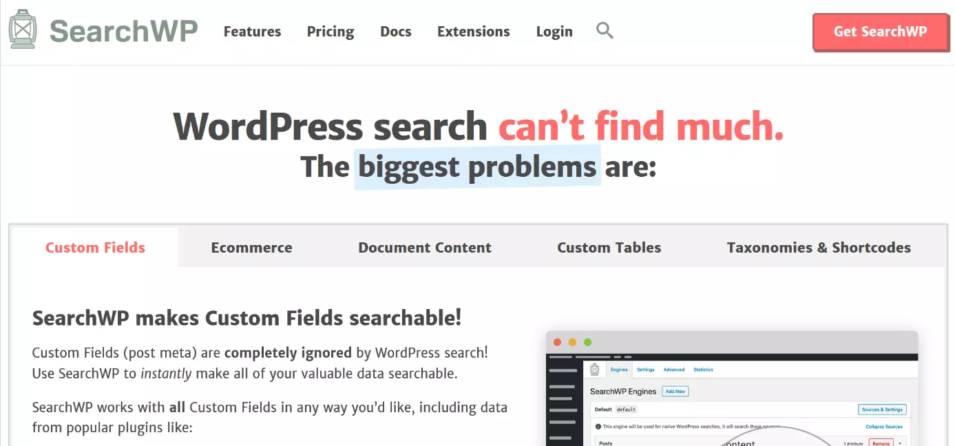 Website of WordPress extension SearchWP