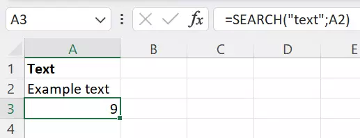 Searching for the string “text” using the Excel SEARCH function