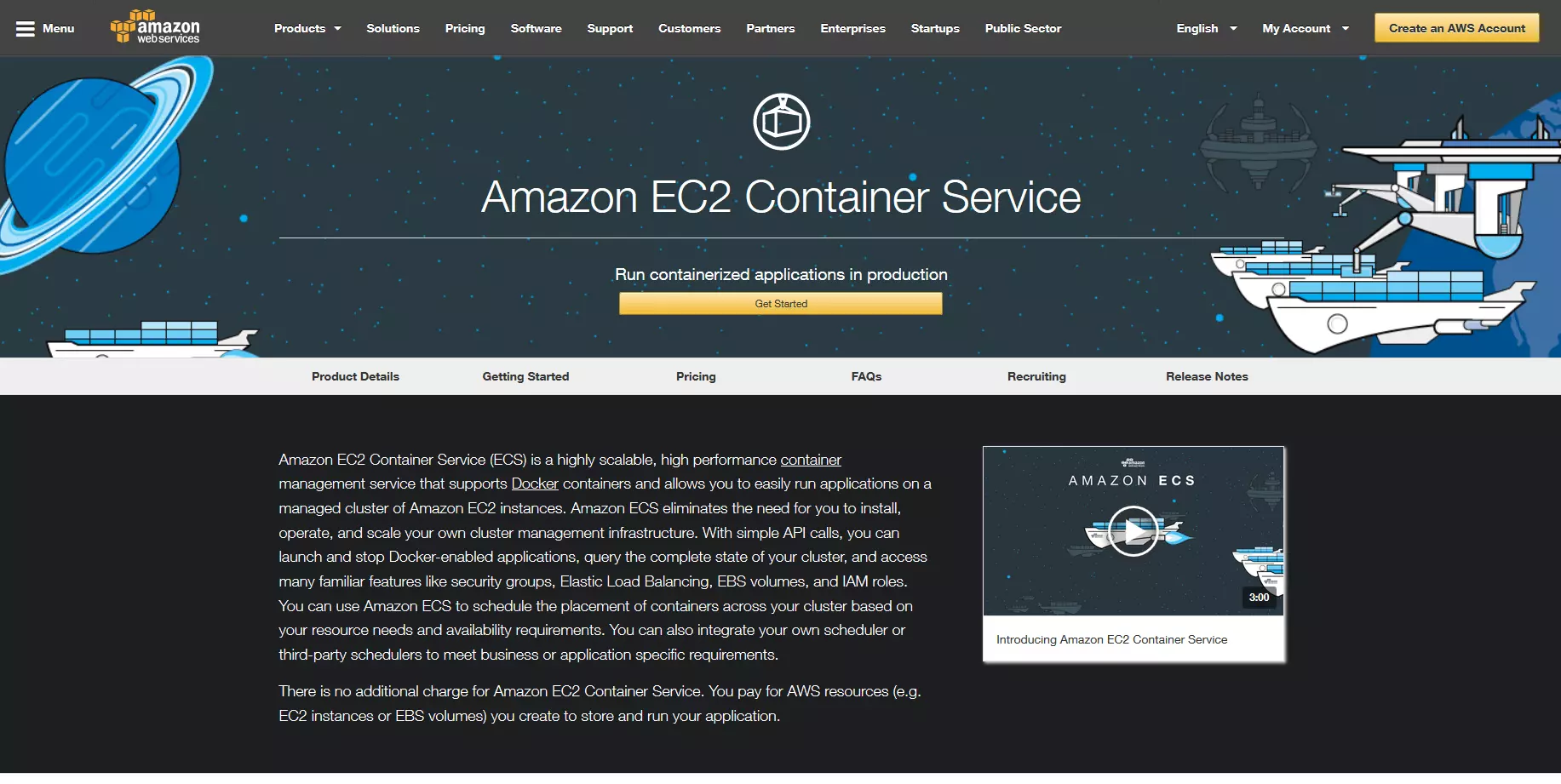 Product web page for Amazon EC2 Container Service (ECS