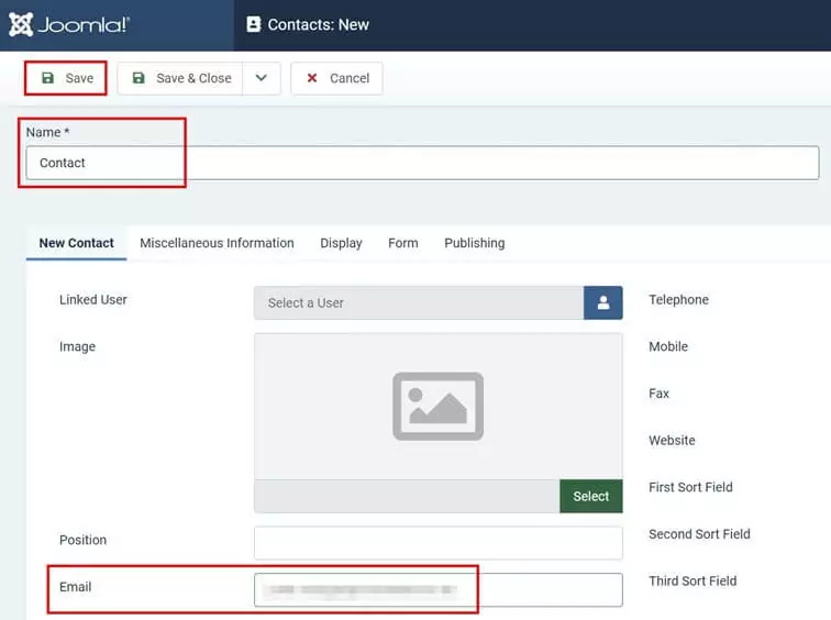 Create contact profile in Joomla backend