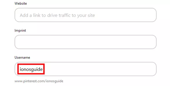 Username in Pinterest settings