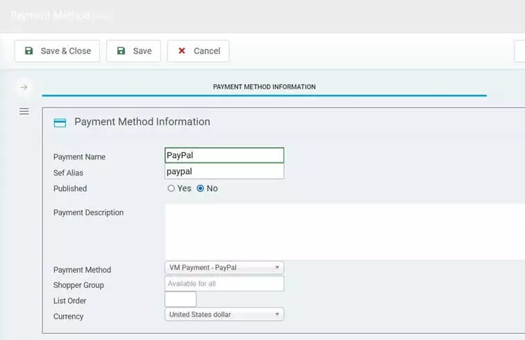 Joomla eCommerce store: Add payment method with VirtueMart