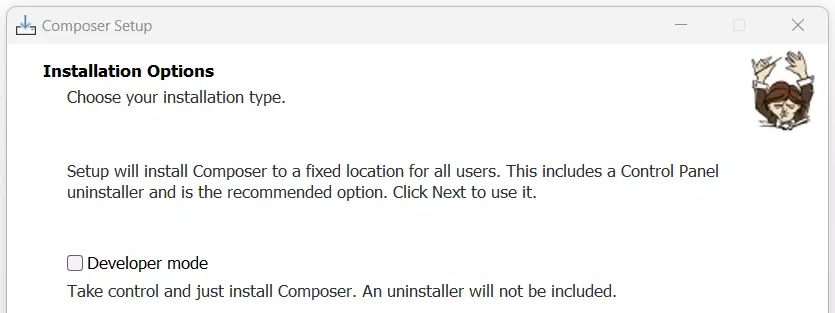 Composer installation: “Developer mode” option