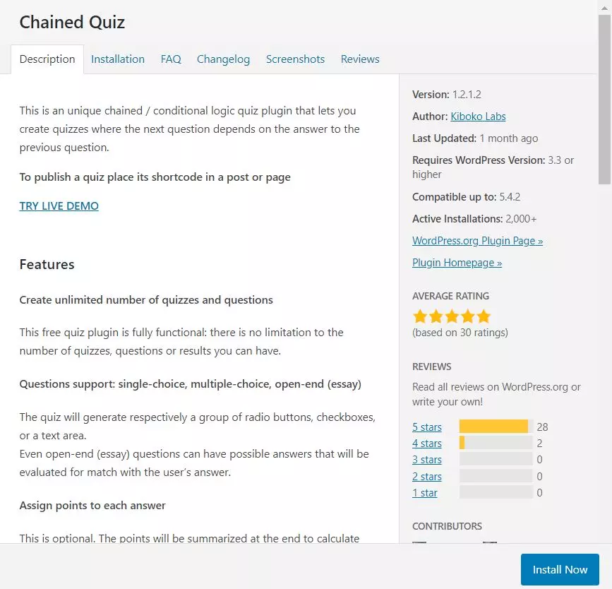 Chained Quiz – a WordPress quiz plug-in