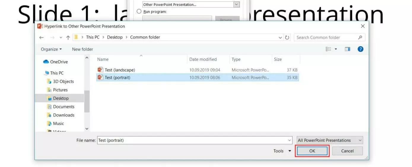 PowerPoint 2016: “Hyperlink to another PowerPoint presentation”