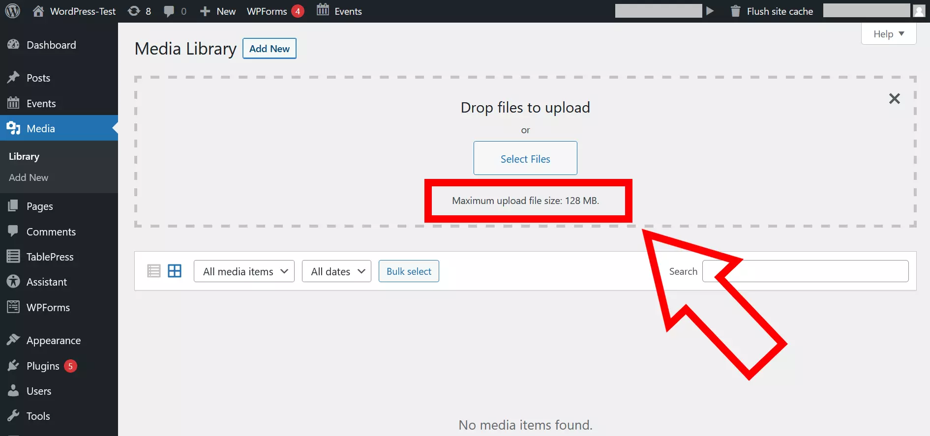 Screenshot of the file uploader in the backend of a WordPress website