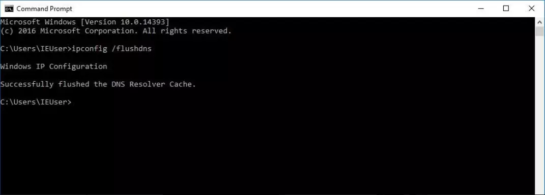 Windows 10: a DNS flush via the command prompt window