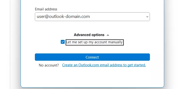 Outlook: Set up account manually