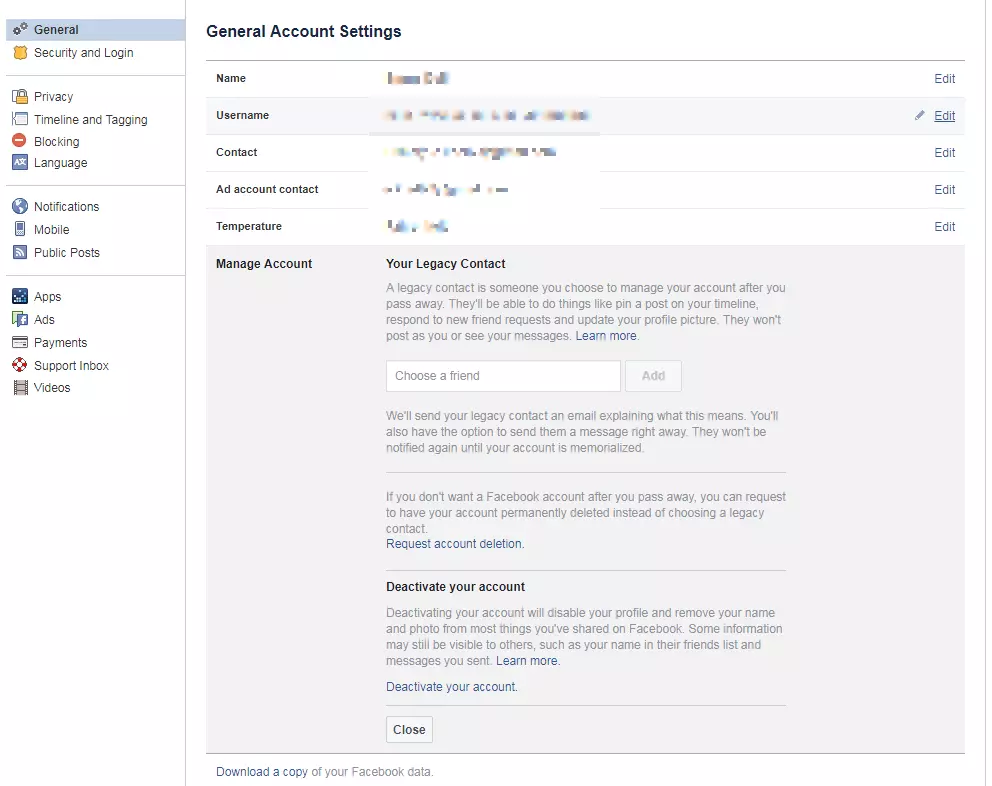 Deactivate your account under “General Account Settings”