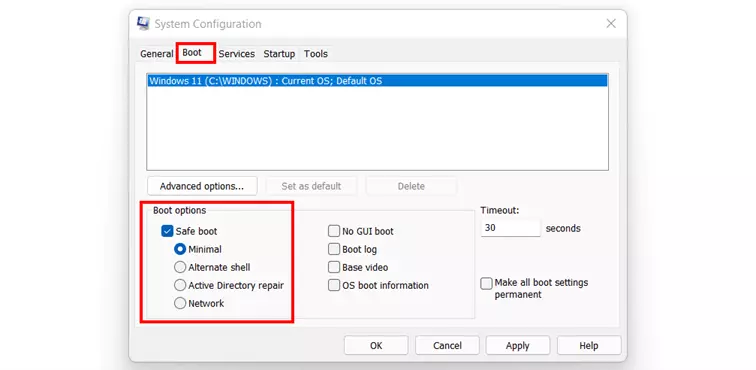 Windows 11: “Start” menu of msconfig