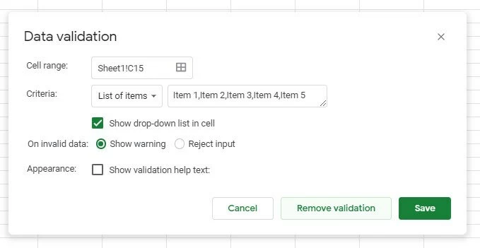 Google Sheets: how to delete a drop-down list