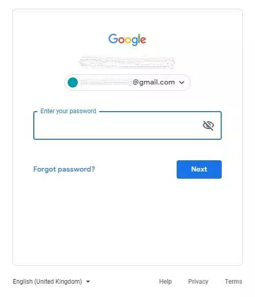 Google login page