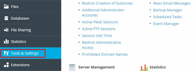 Plesk - Tools & Settings