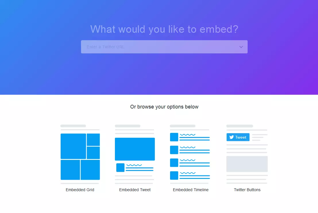 View of Twitter embedding options