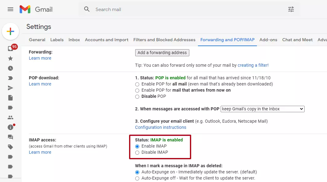 Gmail client: activate IMAP