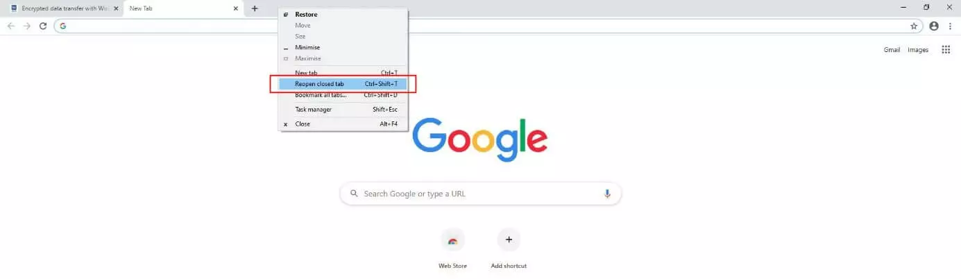 Google Chrome: “Reopen closed tab” menu option