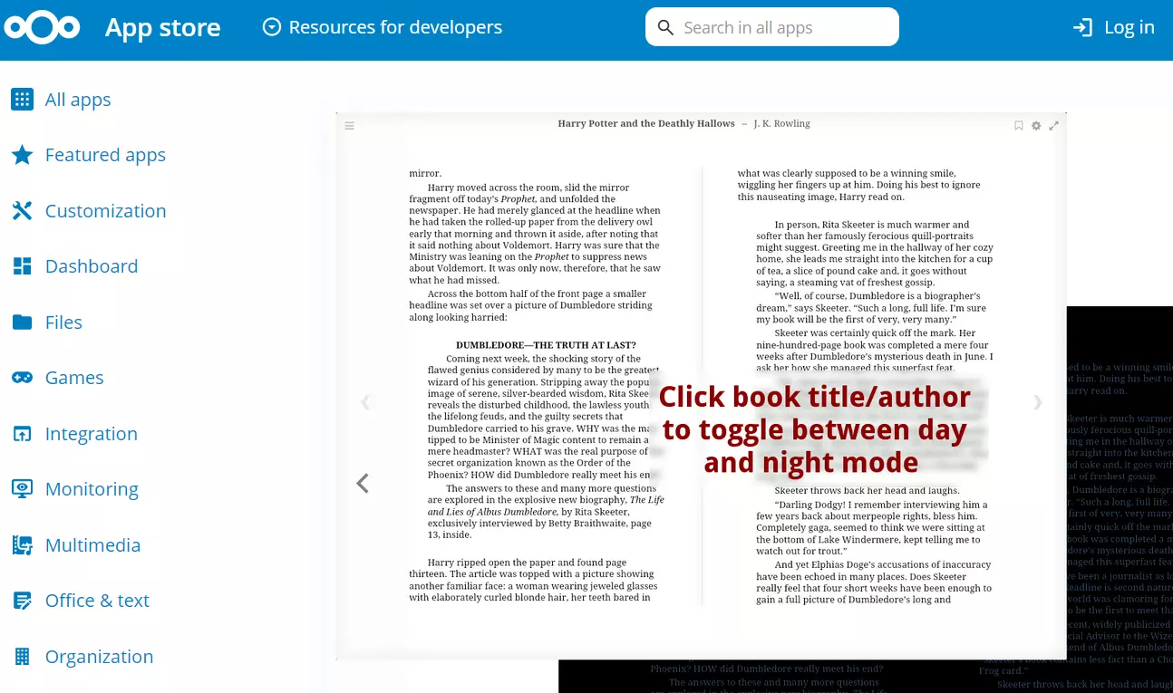 Screenshot of the Reader app on Nextcloud’s website