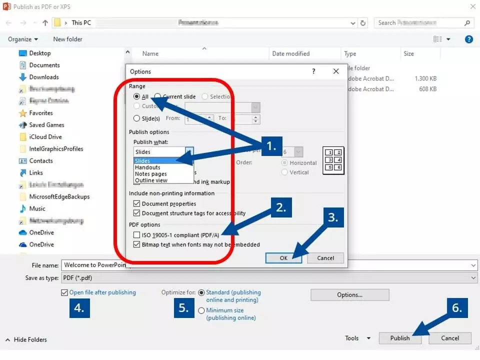 Save PowerPoint as PDF, step 5