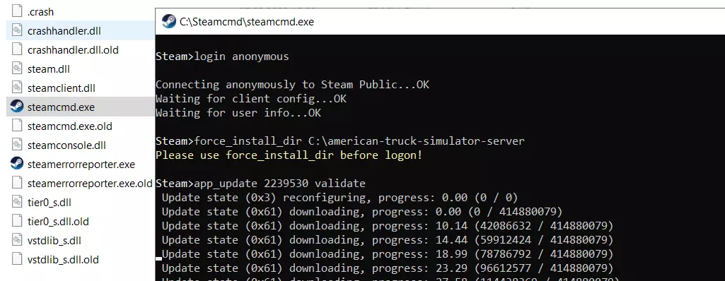 The American Truck Simulator server installation using SteamCMD