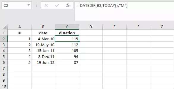 Combining the DATEDIF and TODAY functions in Excel