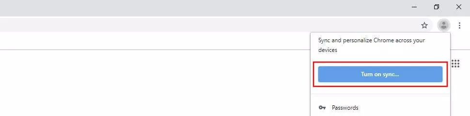 Google Chrome: “Turn on sync...” button